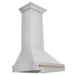 ZLINE 30" Autograph Edition Stainless Steel Range Hood with Stainless Steel Shell and Champagne Bronze Handle - Zline 8654STZ-30-CB