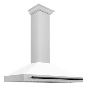 ZLINE 48" Autograph Edition Stainless Steel Range Hood with White Matte Shell and Matte Black Accents - Zline KB4STZ-WM48-MB