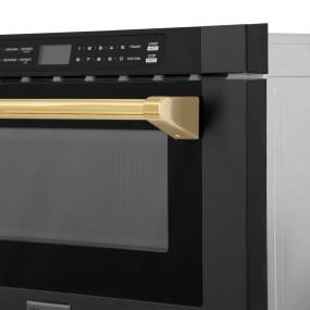 ZLINE Autograph Edition 24" 1.2 cu. ft. Built-in Microwave Drawer in Black Stainless Steel and Gold Accents - ZLINE Kitchen and Bath MWDZ-1-BS-H-G