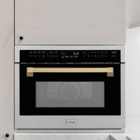 ZLINE Autograph Edition 24" 1.6 cu ft. Built-in Convection Microwave Oven in Stainless Steel and Champagne Bronze Accents - ZLINE Kitchen and Bath MWOZ-24-CB