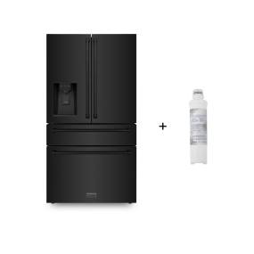ZLINE 36" 21.6 cu. ft. 4-Door French Door Refrigerator with Water and Ice Dispenser and Water Filter in Fingerprint Resistant Black Stainless Steel (RFM-W-WF-36-BS) Zline Kitchen and Bath RFM-W-WF-36-BS