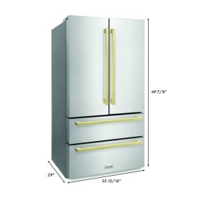 ZLINE 36" Autograph Edition 22.5 cu. ft 4-Door French Door Refrigerator with Ice Maker in Stainless Steel with Champagne Bronze Square Handles (RFMZ-36-FCB) - Zline Kitchen and Bath RFMZ-36-FCB
