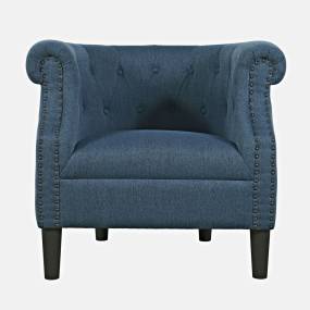 Lily Transitional Contemporary Upholstered Barrel Curved Back Accent Chair with Nailhead Trim - Jofran LILY-CH-BLUE