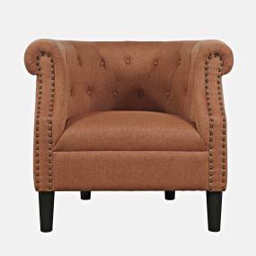 Lily Transitional Contemporary Upholstered Barrel Curved Back Accent Chair with Nailhead Trim – Jofran LILY-CH-SPICE 