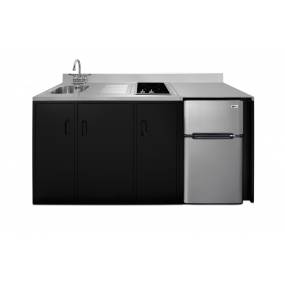 72" wide ADA height all-in-one kitchenette with 2-burner 115V smooth-top cooktop, refrigerator-freezer, sink on left side, and storage cabinet - Summit Appliance CK72ADASINKL