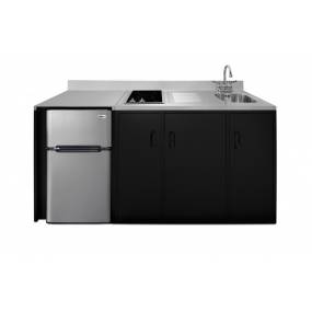 72" wide ADA height all-in-one kitchenette with 2-burner 115V smooth-top cooktop, refrigerator-freezer, sink on right side, and storage cabinet - Summit Appliance CK72ADASINKR