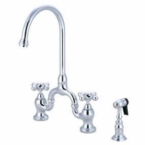 Kingston Brass KS7791AXBS English Country Bridge Kitchen Faucet with Brass Sprayer, Polished Chrome - Kingston Brass KS7791AXBS