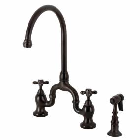 Kingston Brass KS7795AXBS English Country Bridge Kitchen Faucet with Brass Sprayer, Oil Rubbed Bronze - Kingston Brass KS7795AXBS