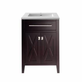 Wimbledon - 24 - Brown Cabinet With Matte White VIVA Stone Solid Surface Countertop - Laviva 313YG319-24B-MW