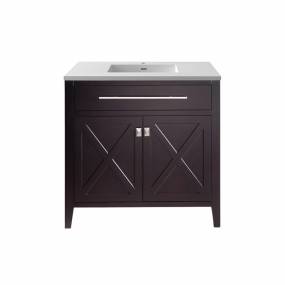 Wimbledon - 36 - Brown Cabinet With Matte White VIVA Stone Solid Surface Countertop - Laviva 313YG319-36B-MW
