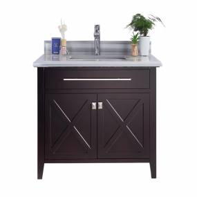 Wimbledon - 36 - Brown Cabinet With White Stripes Marble Countertop - Laviva 313YG319-36B-WS