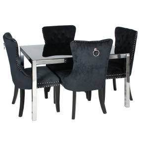 Better Home Products Lisa Chrome Dining Table Set for 4 with Black Velvet Chairs - Better Home Products LISA-SET-CHROME-BLK