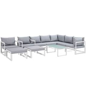 Fortuna 10 Piece Outdoor Patio Sectional Sofa Set - East End Imports EEI-1720-WHI-GRY-SET