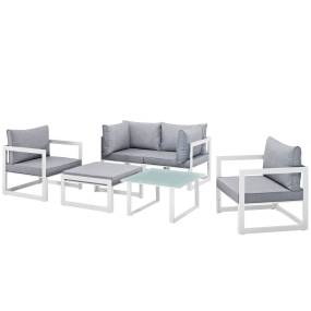 Fortuna 6 Piece Outdoor Patio Sectional Sofa Set - East End Imports EEI-1723-WHI-GRY-SET