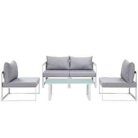 Fortuna 5 Piece Outdoor Patio Sectional Sofa Set - East End Imports EEI-1724-WHI-GRY-SET