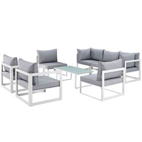 Fortuna 8 Piece Outdoor Patio Sectional Sofa Set - East End Imports EEI-1725-WHI-GRY-SET