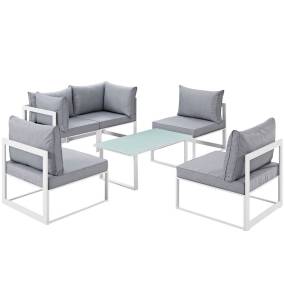 Fortuna 6 Piece Outdoor Patio Sectional Sofa Set - East End Imports EEI-1726-WHI-GRY-SET