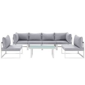 Fortuna 7 Piece Outdoor Patio Sectional Sofa Set - East End Imports EEI-1729-WHI-GRY-SET