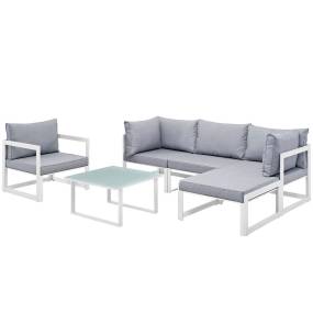 Fortuna 6 Piece Outdoor Patio Sectional Sofa Set - East End Imports EEI-1731-WHI-GRY-SET