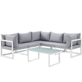 Fortuna 6 Piece Outdoor Patio Sectional Sofa Set - East End Imports EEI-1732-WHI-GRY-SET