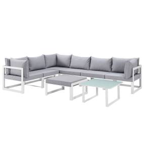 Fortuna 8 Piece Outdoor Patio Sectional Sofa Set - East End Imports EEI-1735-WHI-GRY-SET