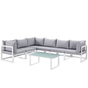 Fortuna 7 Piece Outdoor Patio Sectional Sofa Set - East End Imports EEI-1737-WHI-GRY-SET