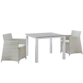 Junction 3 Piece Outdoor Patio Wicker Dining Set - East End Imports EEI-1742-GRY-WHI-SET