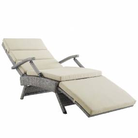 Envisage Chaise Outdoor Patio Wicker Rattan Lounge Chair in Light Gray Beige - East End Imports EEI-2301-LGR-BEI