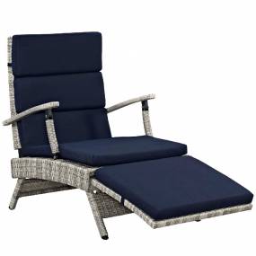 Envisage Chaise Outdoor Patio Wicker Rattan Lounge Chair in Light Gray Navy - East End Imports EEI-2301-LGR-NAV
