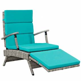Envisage Chaise Outdoor Patio Wicker Rattan Lounge Chair in Light Gray Turquoise - East End Imports EEI-2301-LGR-TRQ