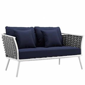 Stance Outdoor Patio Aluminum Loveseat in White Navy - East End Imports EEI-3019-WHI-NAV