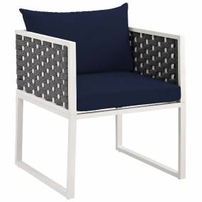 Stance Outdoor Patio Aluminum Dining Armchair in White Navy - East End Imports EEI-3053-WHI-NAV