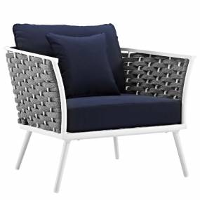 Stance Outdoor Patio Aluminum Armchair in White Navy - East End Imports EEI-3054-WHI-NAV
