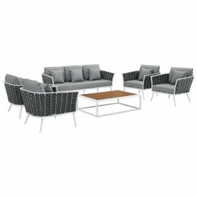 Stance 6-Pc Outdoor Patio Aluminum Sectional Sofa Set in White Gray - East End Imports EEI-3168-WHI-GRY-SET