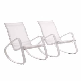 Traveler Rocking Lounge Chair Outdoor Patio Mesh Sling in White White (Set of 2) - East End Imports EEI-3180-WHI-WHI-SET