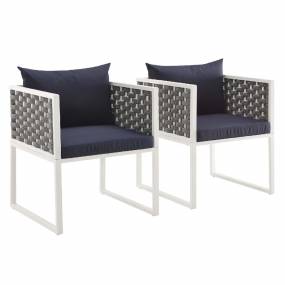 Stance Dining Armchair Outdoor Patio Aluminum in White Navy (Set of 2) - East End Imports EEI-3183-WHI-NAV-SET