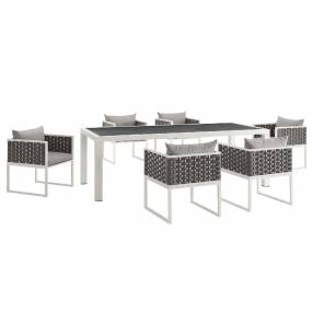 Stance 7-Pc Outdoor Patio Aluminum Dining Set in White Gray - East End Imports EEI-3185-WHI-GRY-SET
