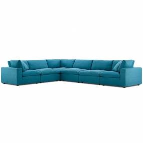 Commix Down Filled Overstuffed 6-Pc Sectional Sofa Set in Teal - East End Imports EEI-3361-TEA