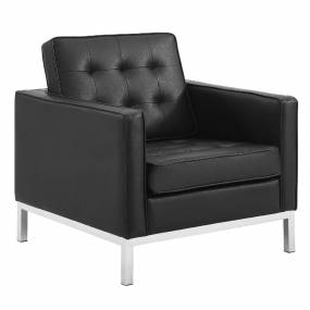 Loft Tufted Button Upholstered Faux Leather Armchair in Silver Black - East End Imports EEI-3391-SLV-BLK