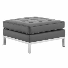 Loft Tufted Button Upholstered Faux Leather Ottoman in Silver Gray - East End Imports EEI-3394-SLV-GRY