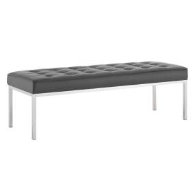 Loft Tufted Vegan Leather Bench - East End Imports EEI-3397-SLV-GRY