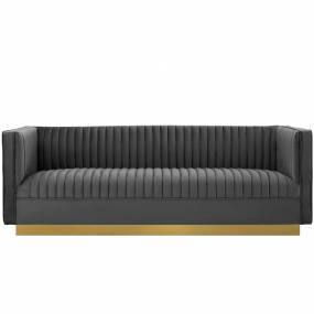 Sanguine Vertical Channel Tufted Performance Velvet Sofa in Gray - East End Imports EEI-3405-GRY