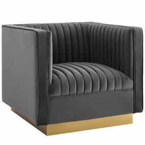 Sanguine Vertical Channel Tufted Accent Performance Velvet Armchair in Gray - East End Imports EEI-3406-GRY