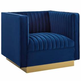 Sanguine Vertical Channel Tufted Accent Performance Velvet Armchair in Navy - East End Imports EEI-3406-NAV
