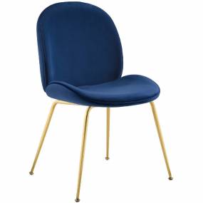 Scoop Gold Stainless Steel Leg Performance Velvet Dining Chair in Navy - East End Imports EEI-3548-NAV