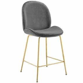 Scoop Gold Stainless Steel Leg Performance Velvet Counter Stool in Gray - East End Imports EEI-3549-GRY