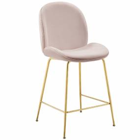Scoop Gold Stainless Steel Leg Performance Velvet Counter Stool in Pink - East End Imports EEI-3549-PNK