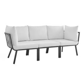 Riverside 3 Piece Outdoor Patio Aluminum Sectional Sofa Set - East End Imports EEI-3782-SLA-WHI