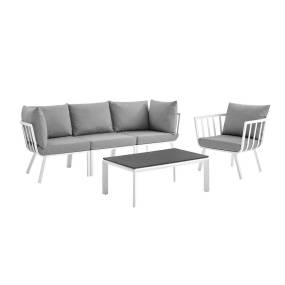 Riverside 5 Piece Outdoor Patio Aluminum Set - East End Imports EEI-3783-WHI-GRY