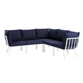 Riverside 5 Piece Outdoor Patio Aluminum Sectional - East End Imports EEI-3789-WHI-NAV